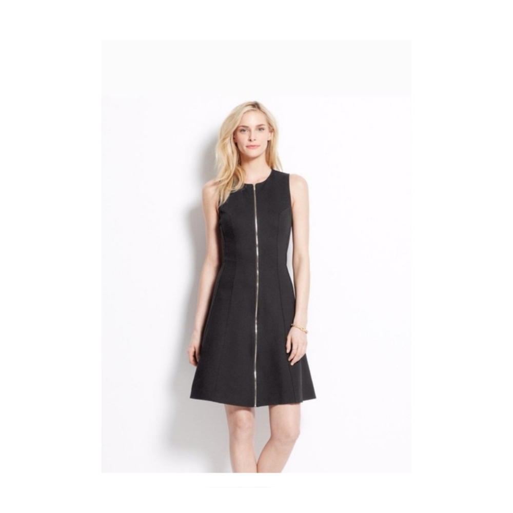 Ann Taylor Gold Zipper Black Skater Dress Size 14